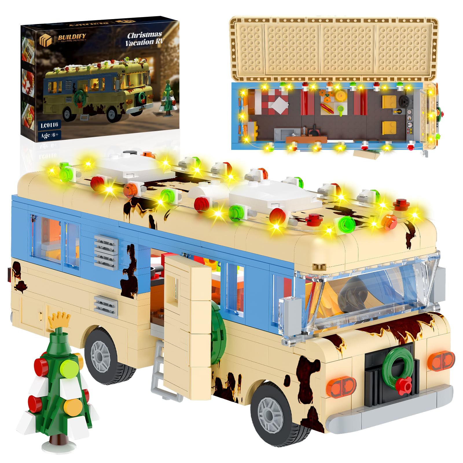 BUILDIFY Eddie RV snow camper van model with lights for festive display