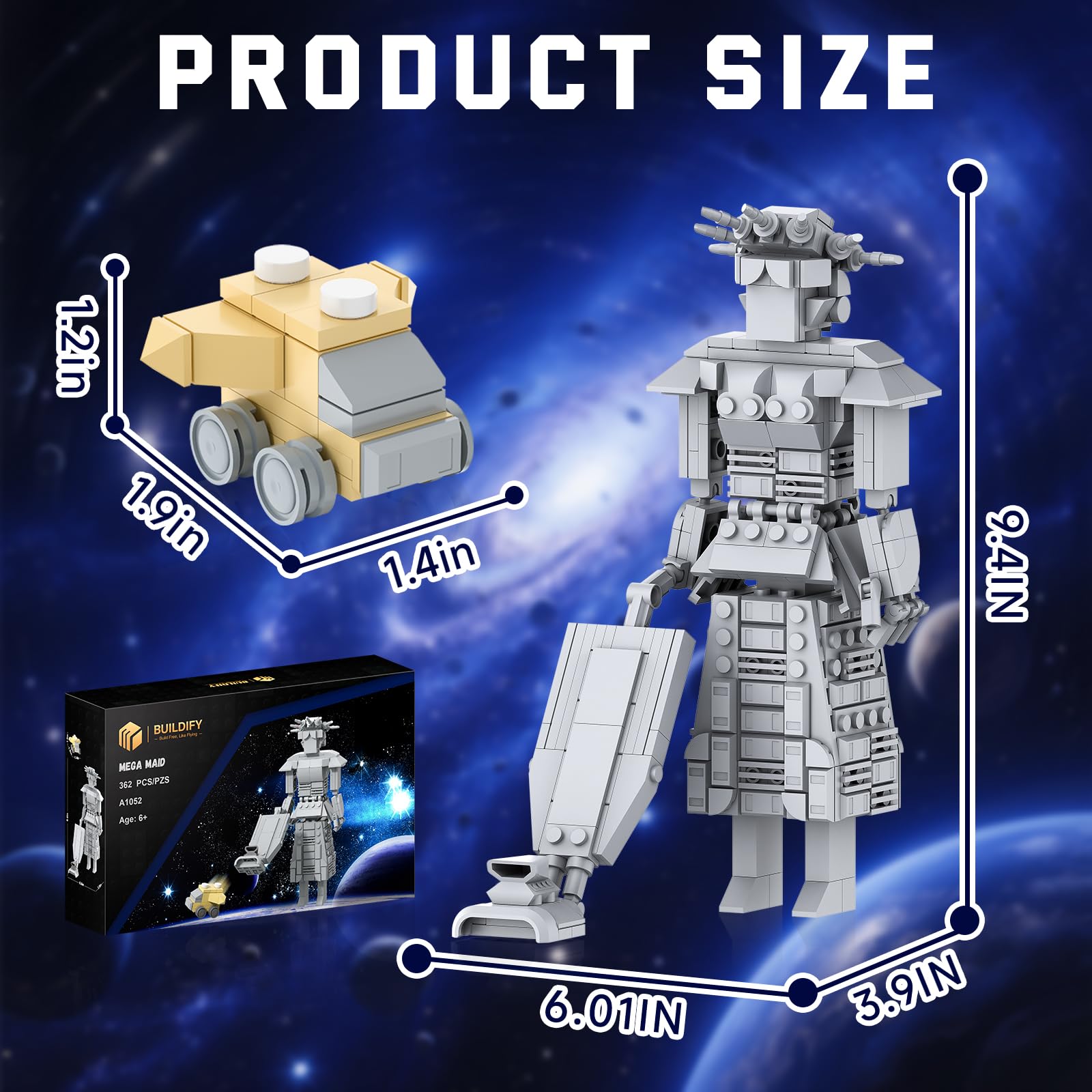 Buildify Mega Maid model on shelf elevates fresh space-themed display