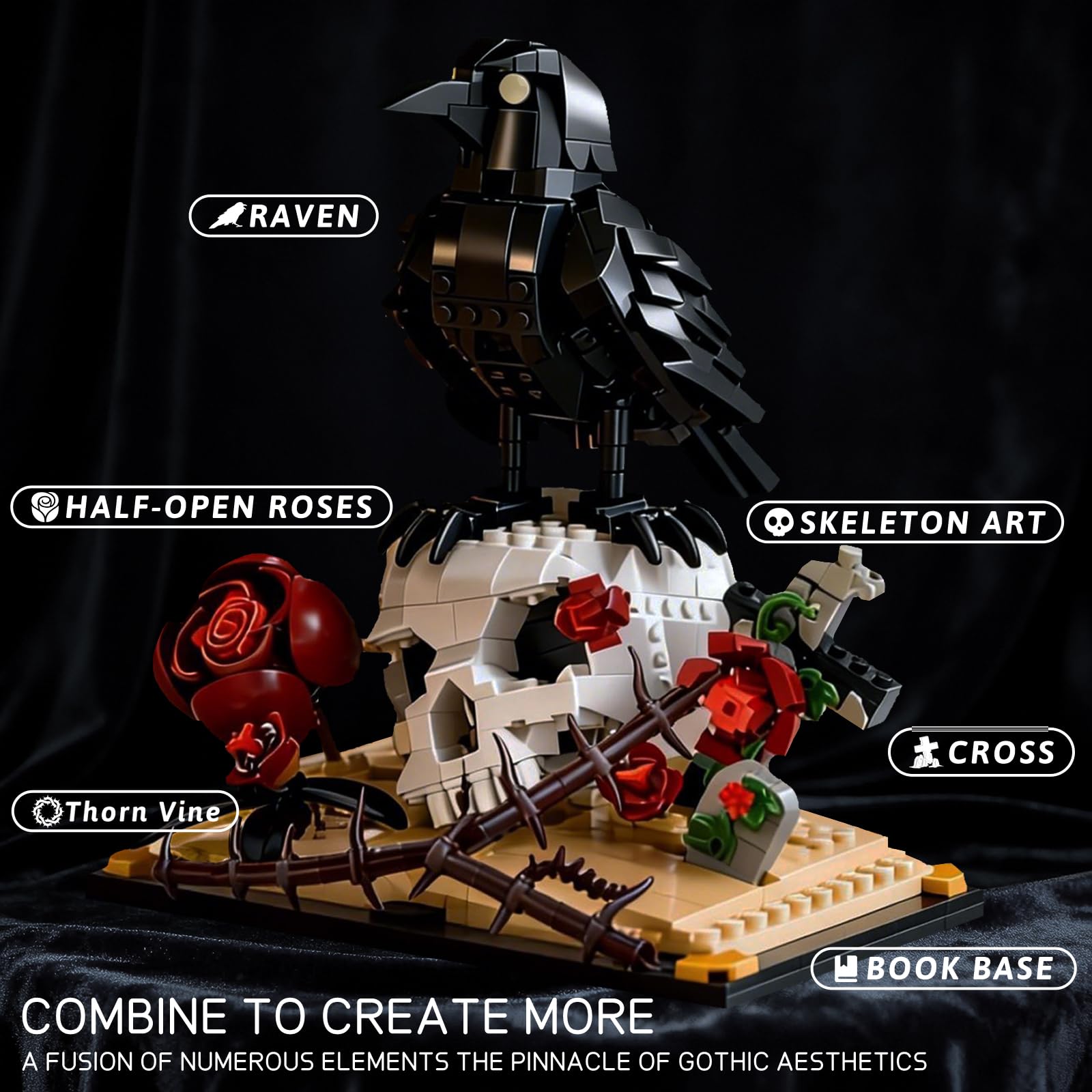 Buildify rose and thorn accents enhance gothic atmosphere.