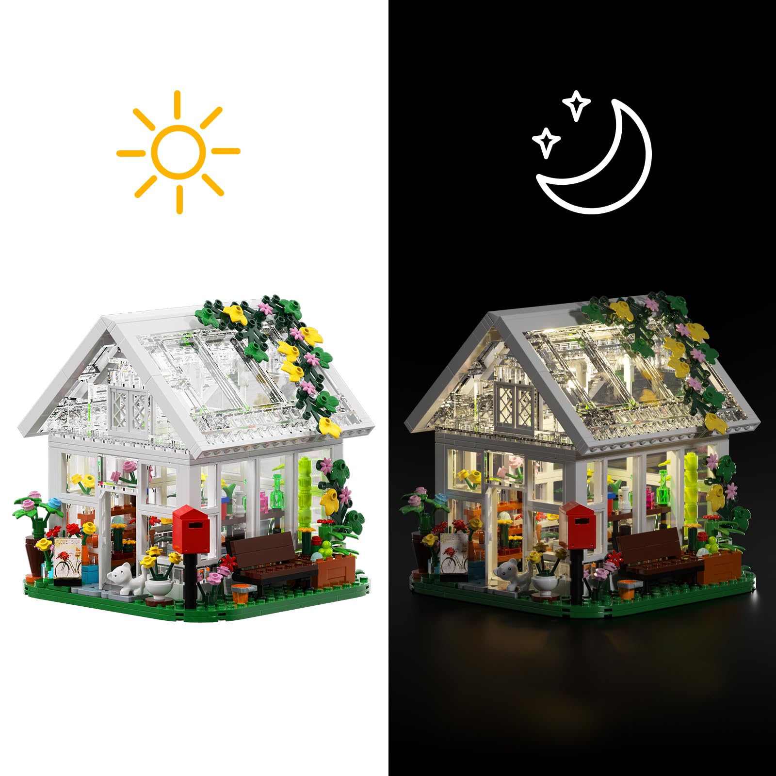 BuildingBoat Flower House LED light glows warmly after assembly