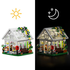 BuildingBoat Flower House LED light glows warmly after assembly