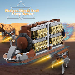 BuildingBoat troop carrier with two droidekas invites imaginative battles and teamwork