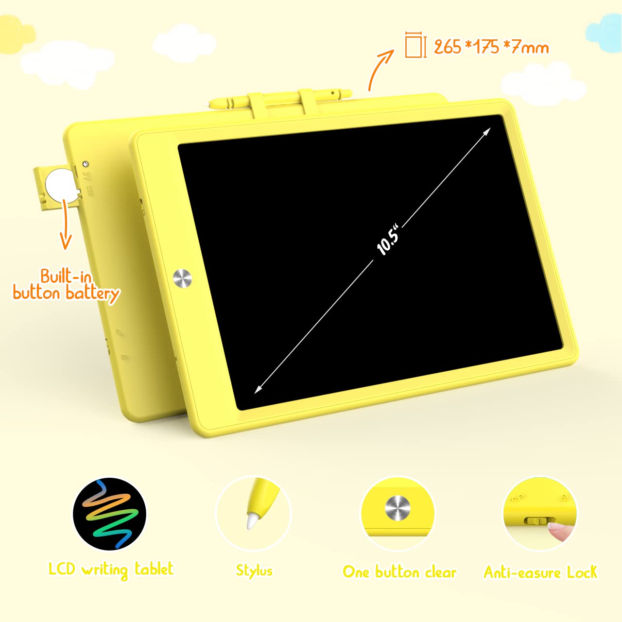 BUKEBU doodle board side view shows colorful lines and portability
