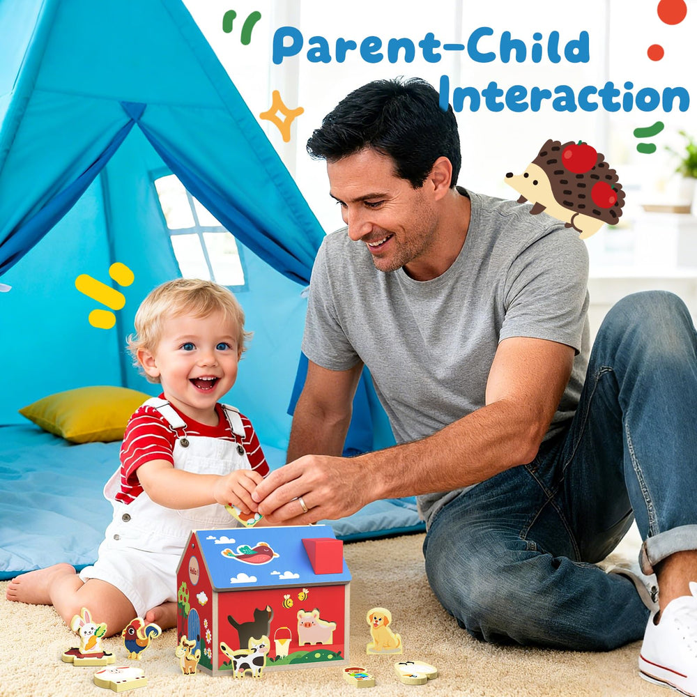 Montessori-inspired design supports color, shape recognition and fine motor skills.