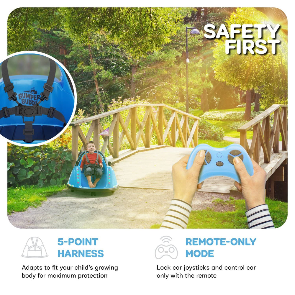 Bumper Buddy ride-on car remote control in action for easy supervision