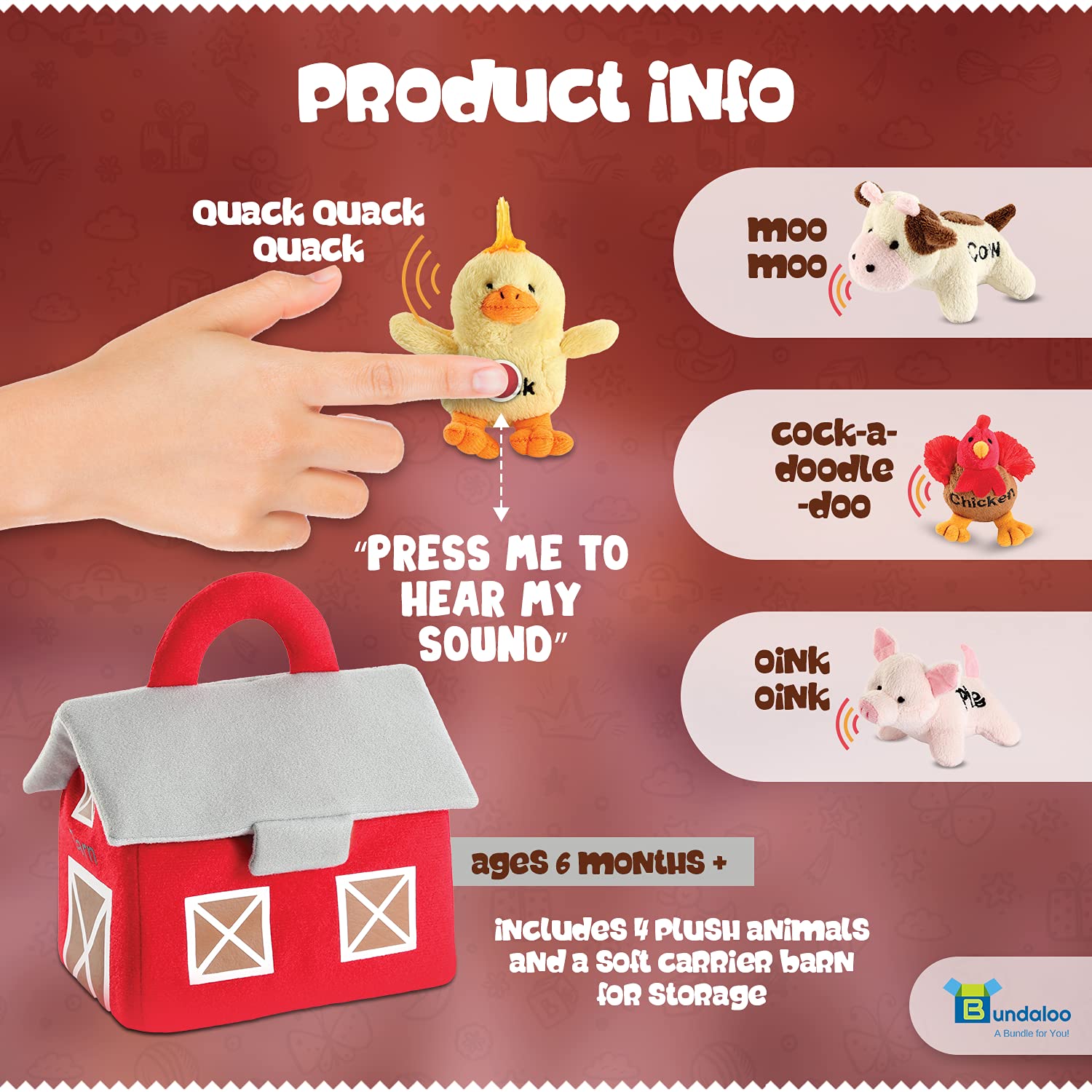 Bundaloo Plush Farm Animals are 4 inches tall for tiny hands.
