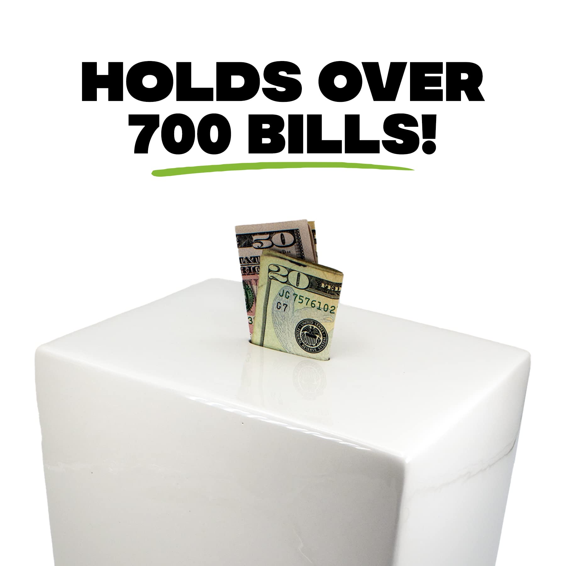 BundleBee piggy bank holding over 700 bills for bigger goals