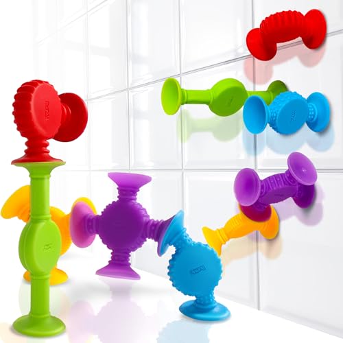 BUNMO bath suction toys connect to form imaginative play structures.