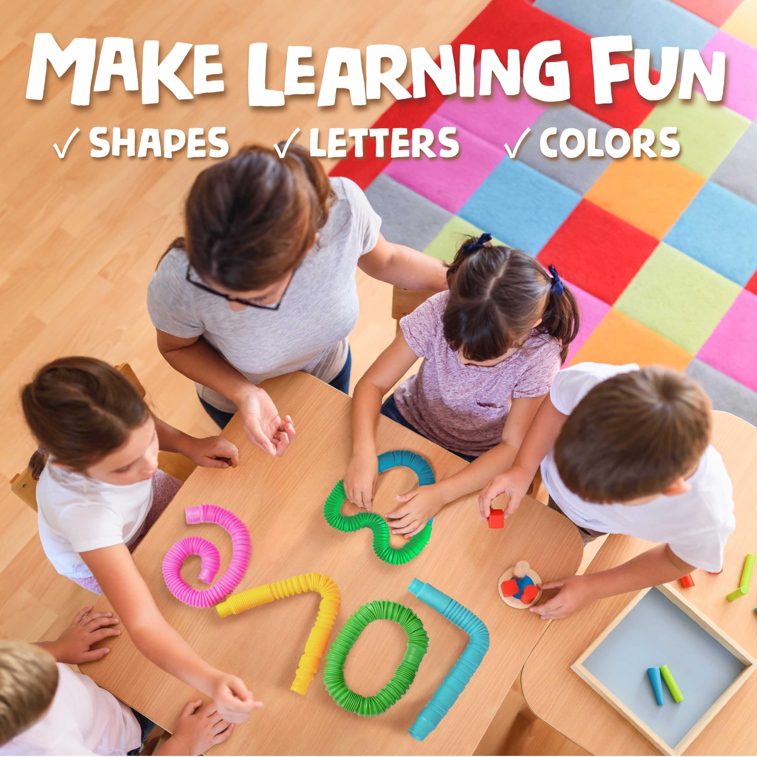 BUNMO Pop Tubes crinkle sound close-up provides tactile feedback during play.