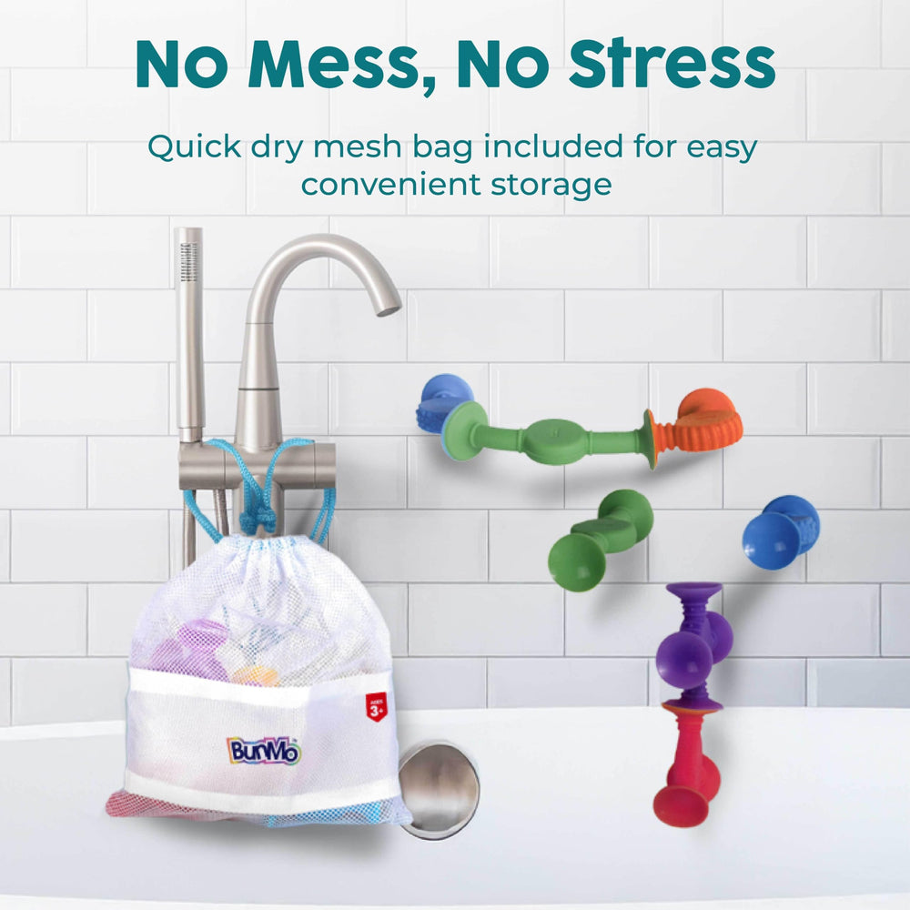 BUNMO textured silicone bath toy supports fine motor skills.