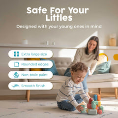 BUNMO wooden stacking toys with smooth edges—safe hands during stacking