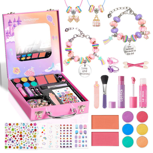 Bunny Bubbles kids makeup kit pink case fosters creative play and easy storage.