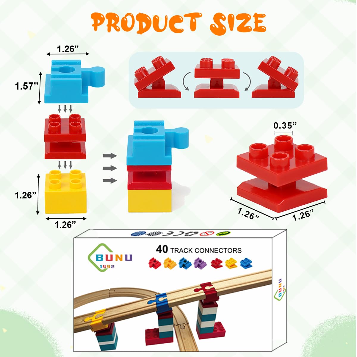 40-piece connector set arranged for seamless track assembly with compatible wooden rails.