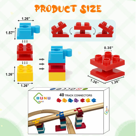 40-piece connector set arranged for seamless track assembly with compatible wooden rails.