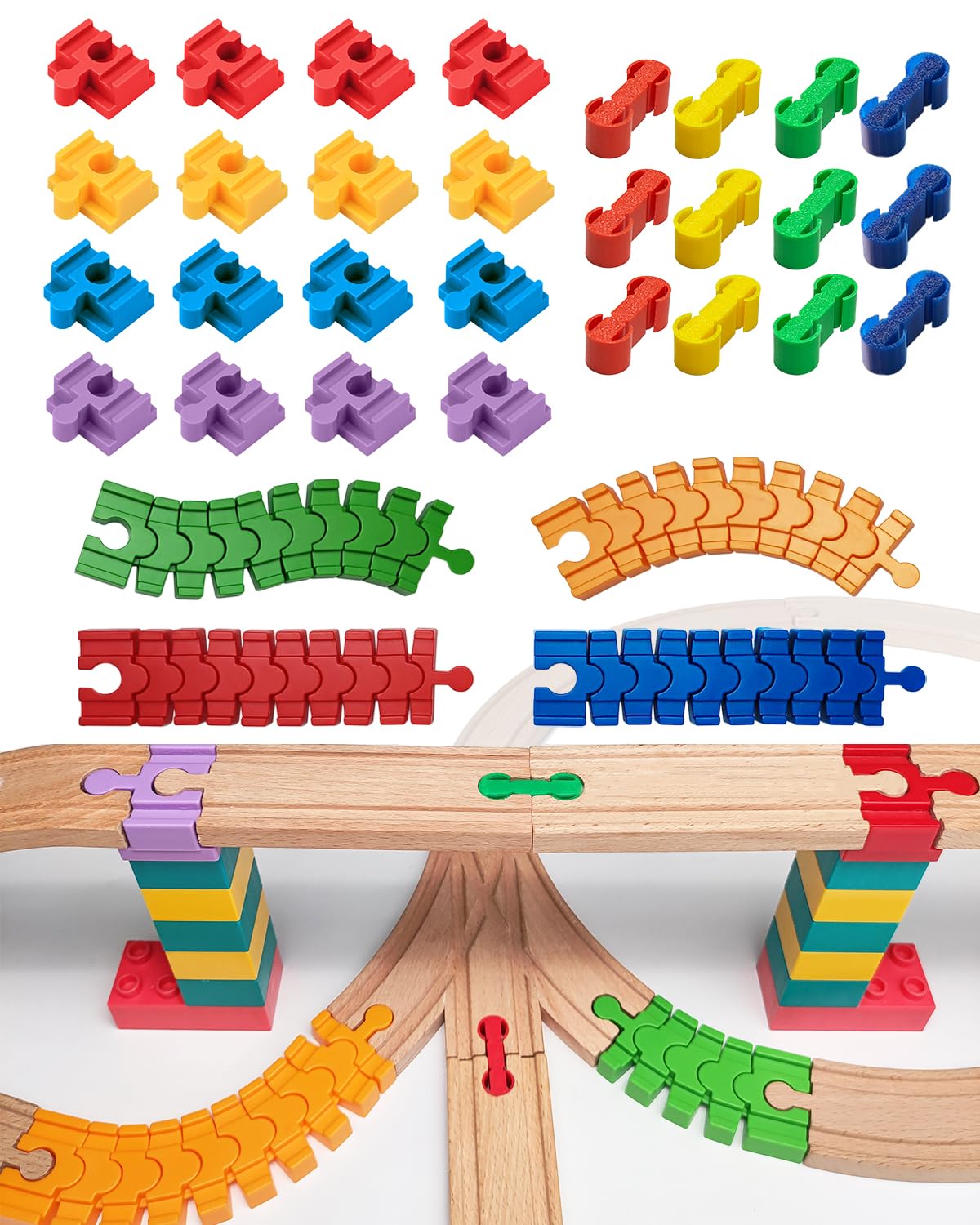 Bunu1492 wooden train track connector kit for easy expansion and creative layouts.