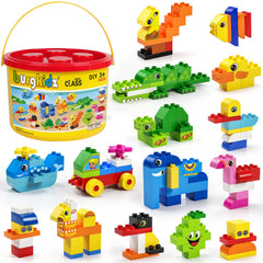 burgkidz big bricks bucket storage for easy cleanup after play.