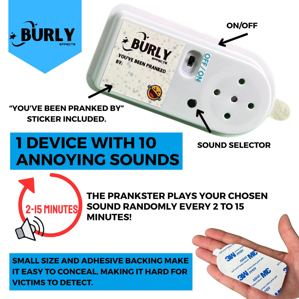 Burly Effects hidden-noise-maker 2-pack sound-select dial demonstrates on-device control for unexpected noises.
