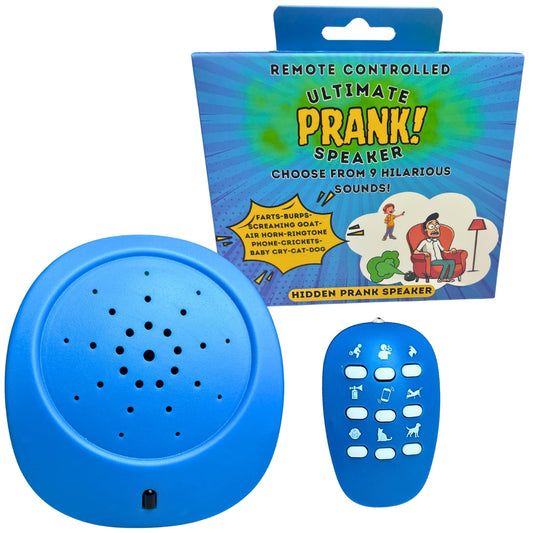 Burly Effects remote prank speaker with compact design for discreet prank sessions.