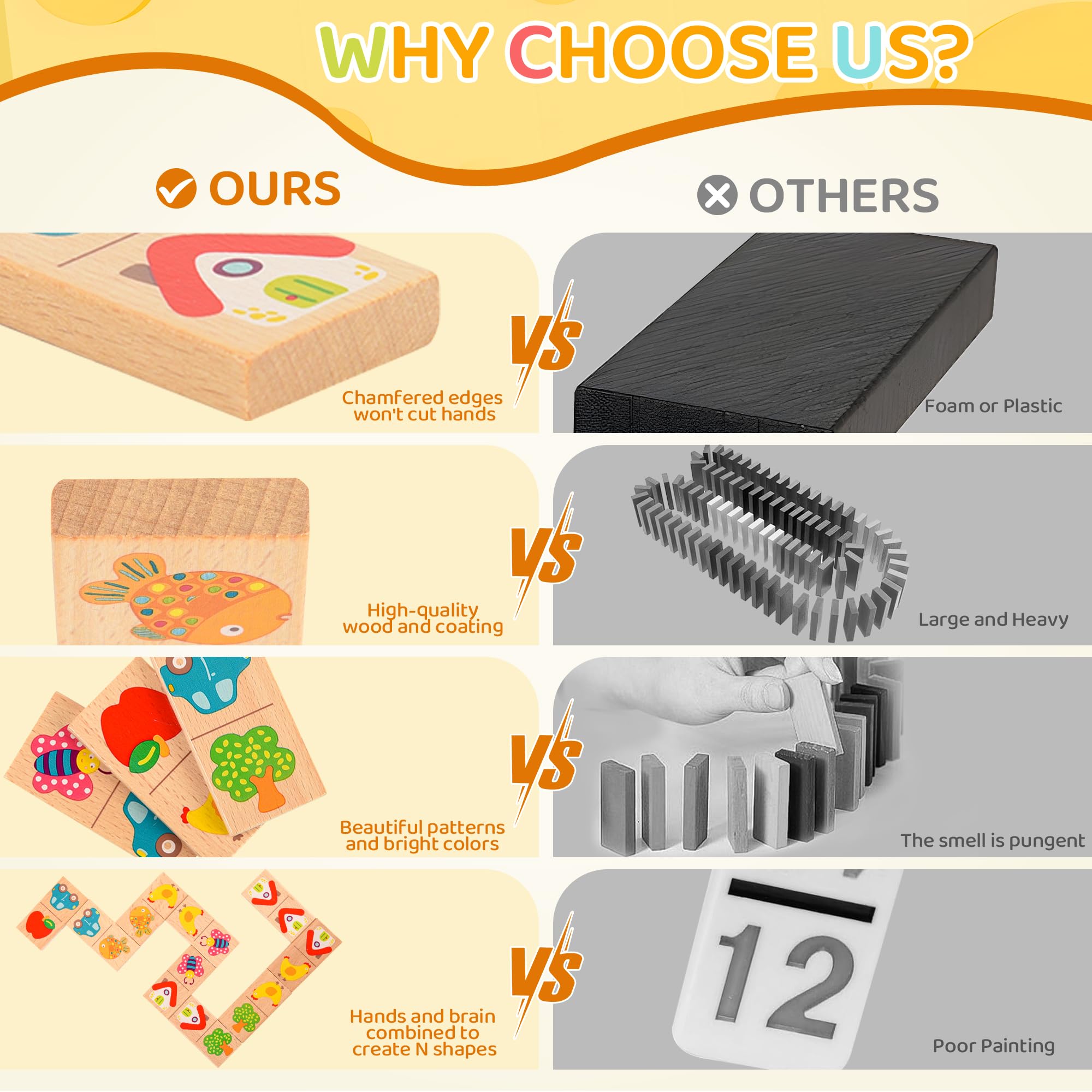 Busaurus domino orange and lemon cards promoting quick visual matching.