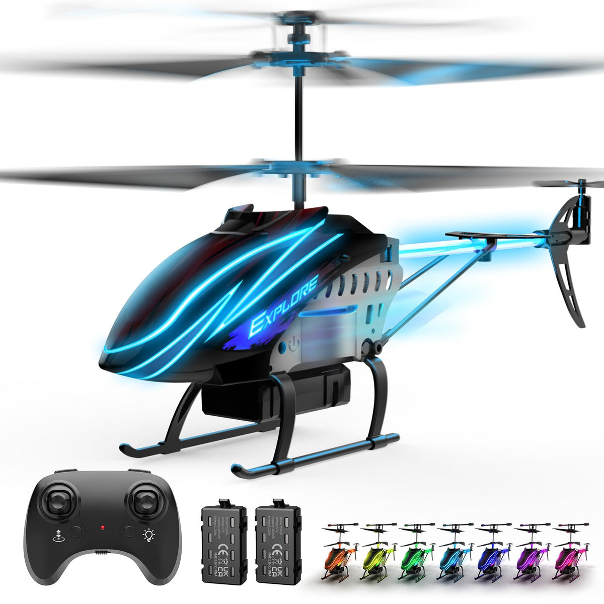 BUSSGO RC helicopter with vibrant LED lights for indoor play