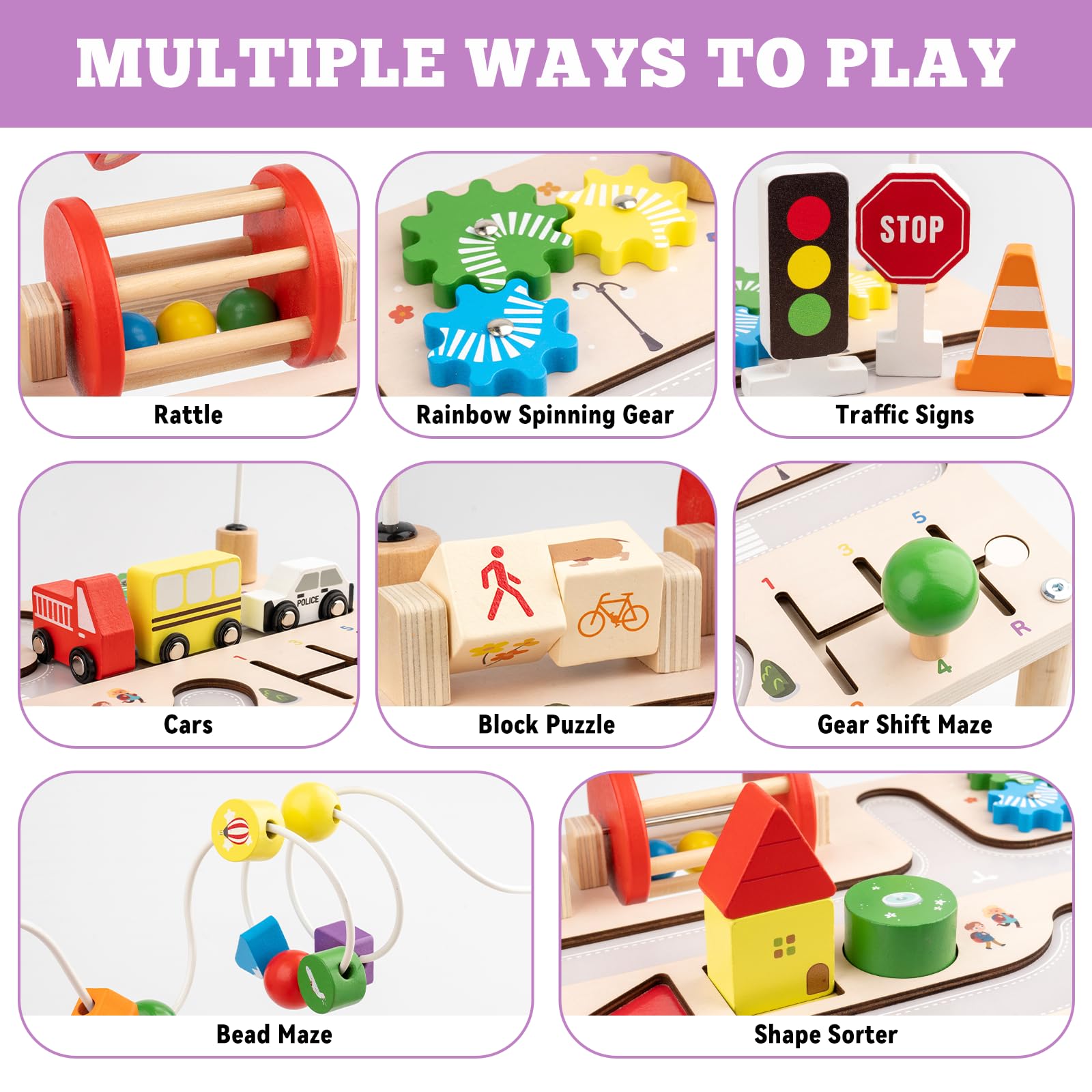 Busy Edition activity table rainbow gear enhances visual tracking and focus.