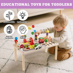Busy Edition activity table rattle promotes sensory exploration and coordination.