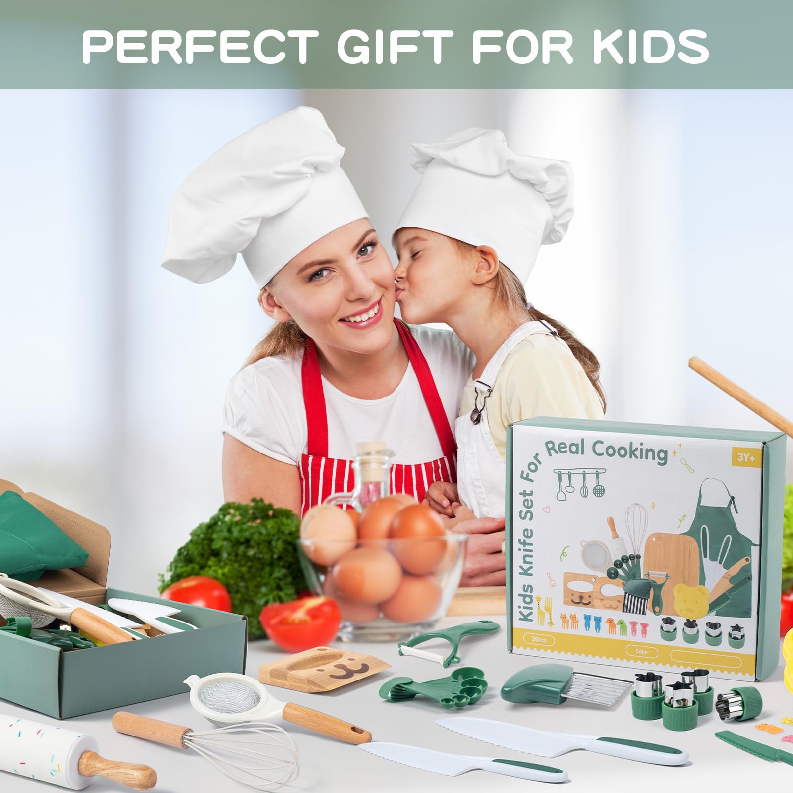 Busy Edition kids safe knife set crinkle cutter for fun vegetable shapes.