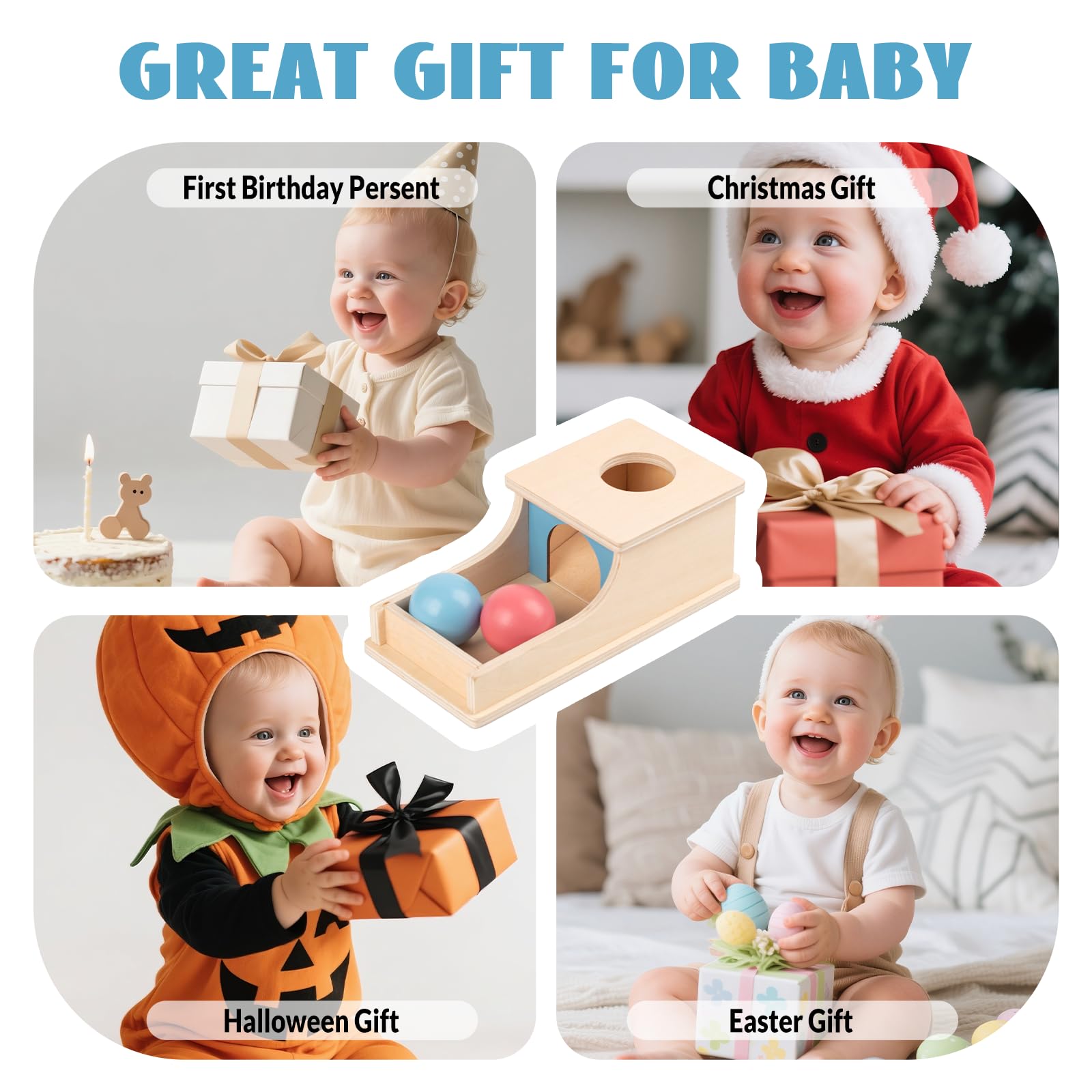 Busy Edition object permanence box close-up highlighting wood texture and play potential.