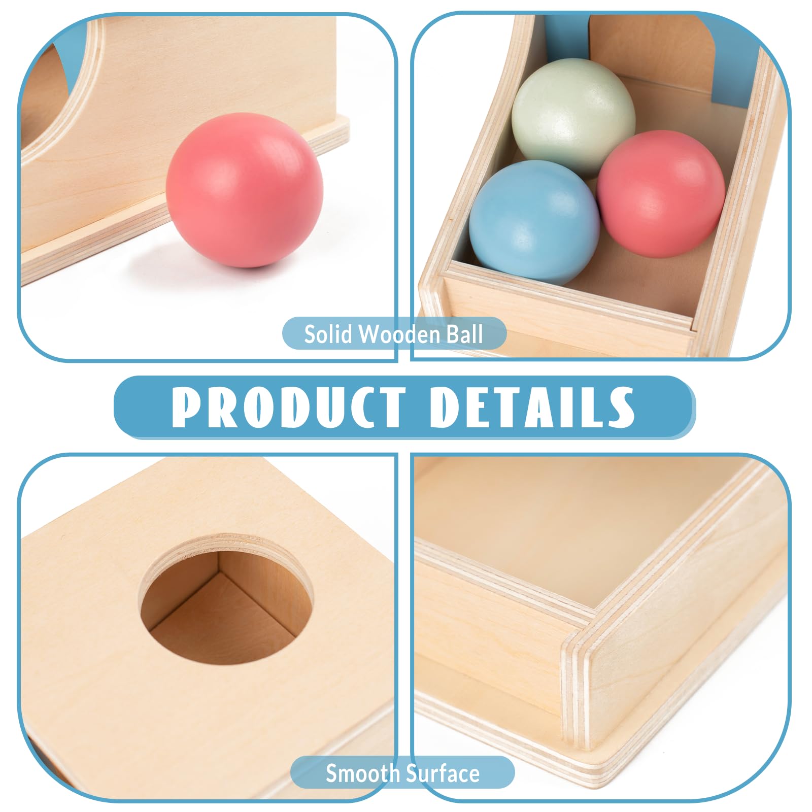 Busy Edition Montessori wood toy highlighting smooth edges for safe exploration.