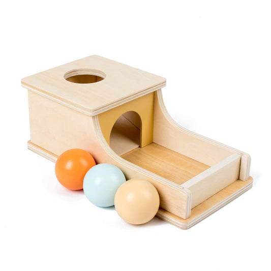 Busy edition object permanence box tray with wooden balls for toddlers