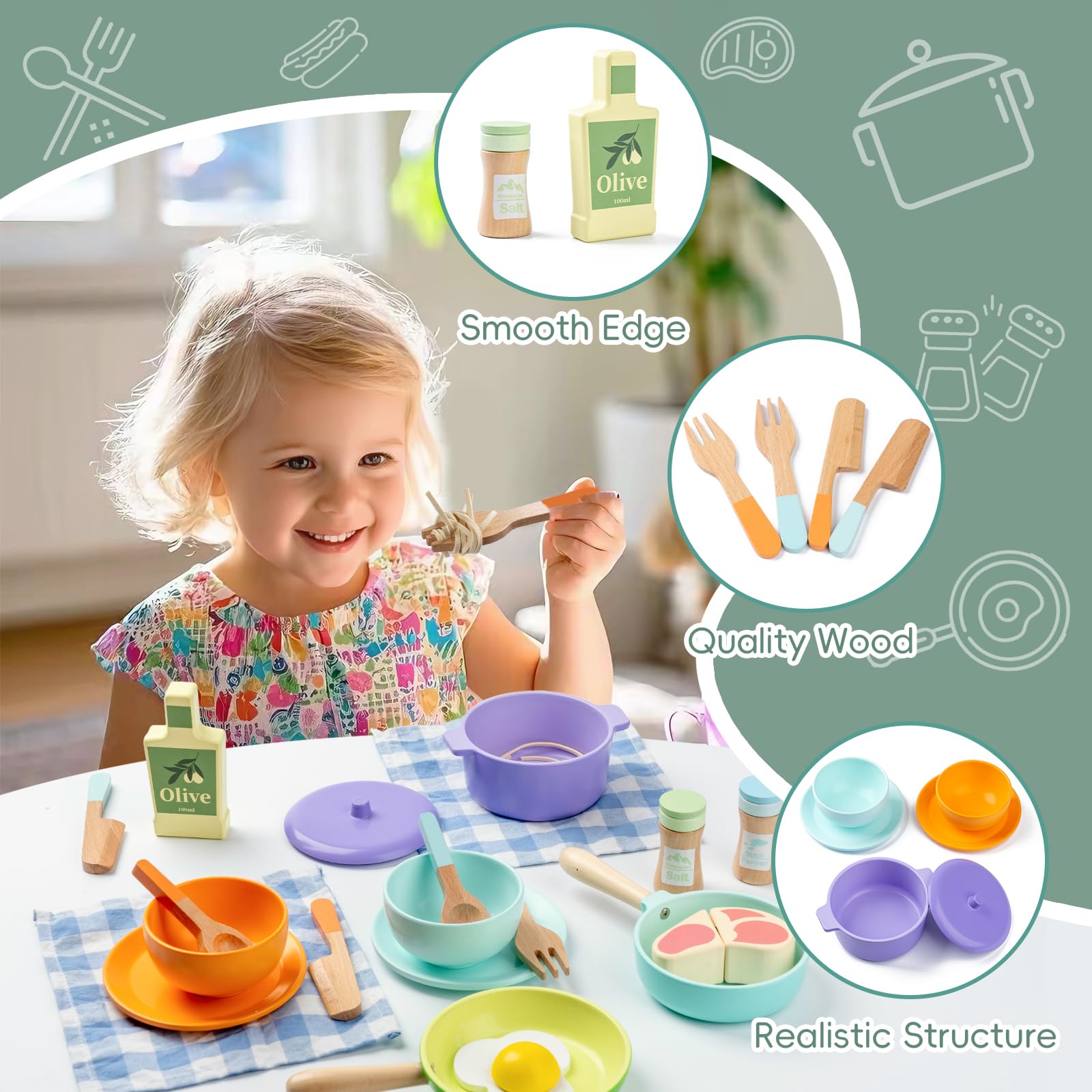 Busy Edition play food steak and pasta sparks creativity and problem-solving through pretend cooking.