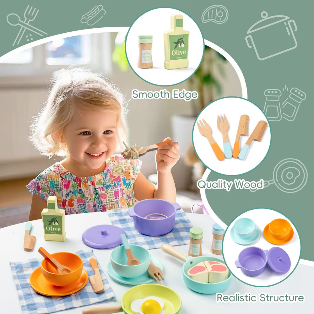 Busy Edition play food steak and pasta sparks creativity and problem-solving through pretend cooking.