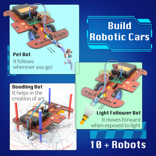 Butterfly EduFields robotics kit wires switches and LEDs for colorful circuit projects.