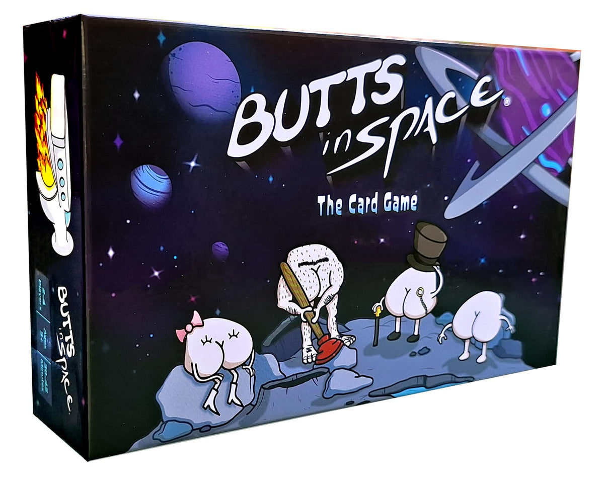 Butts in Space card game deck for family game night with bold, playful illustrations.