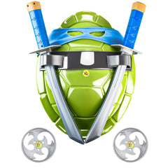 BUUFAN turtle shell costume back view, showcasing secure fit for active play