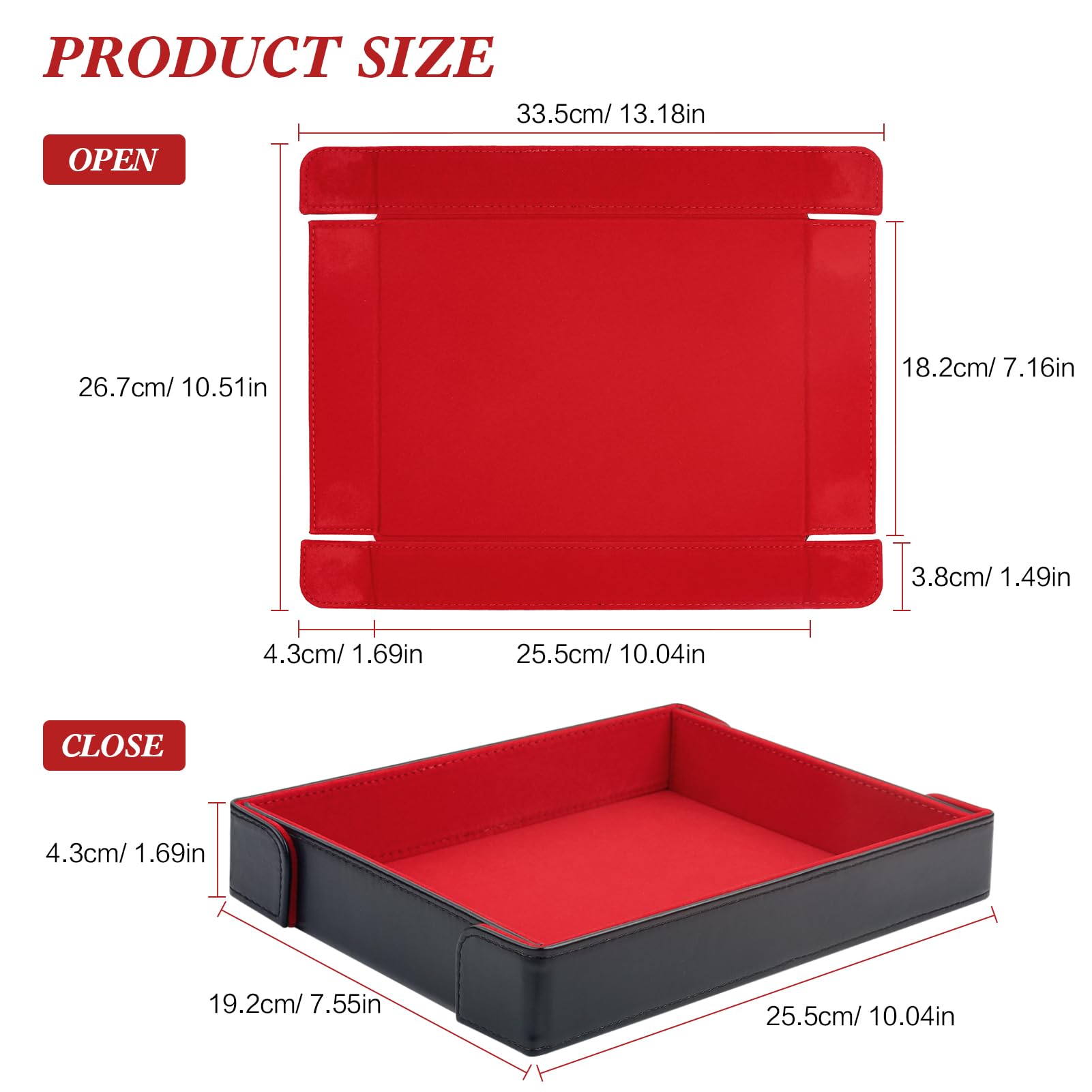 Buweeo dice tray red felt inside cushions dice and dampens noise.