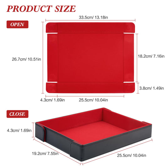 Buweeo dice tray red felt inside cushions dice and dampens noise.