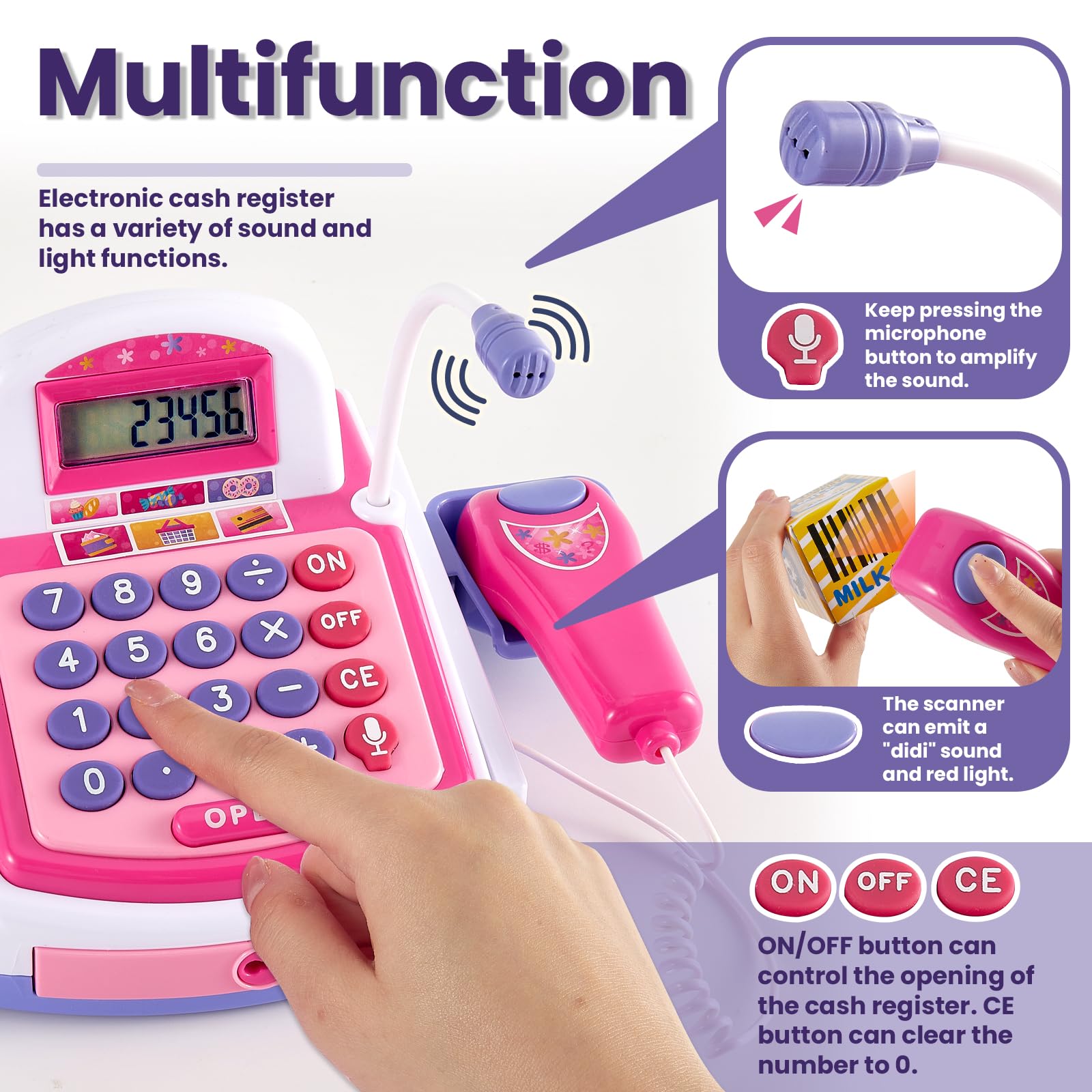 Buyger cash register keys with sound effects for interactive checkout