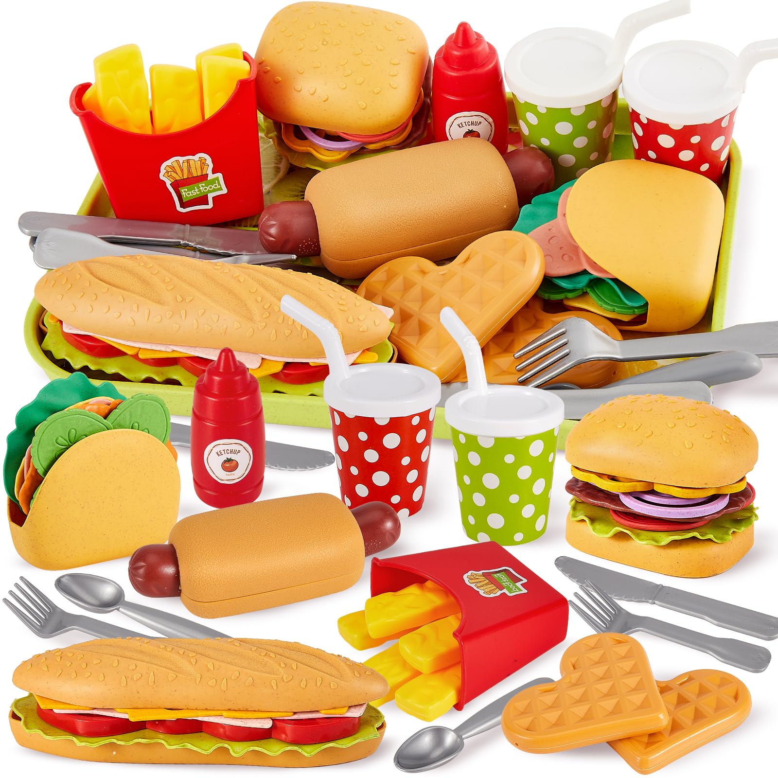 Buyger fast food play set with tray for organized pretend dining and role-play