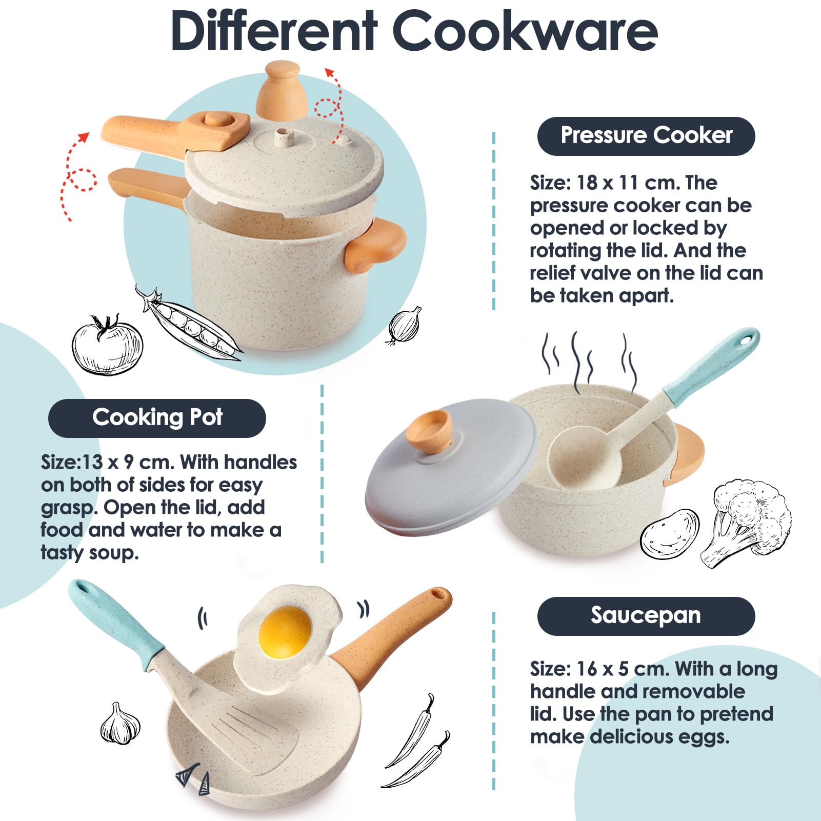 Buyger play kitchen teapot enhances creative meal role‑play.