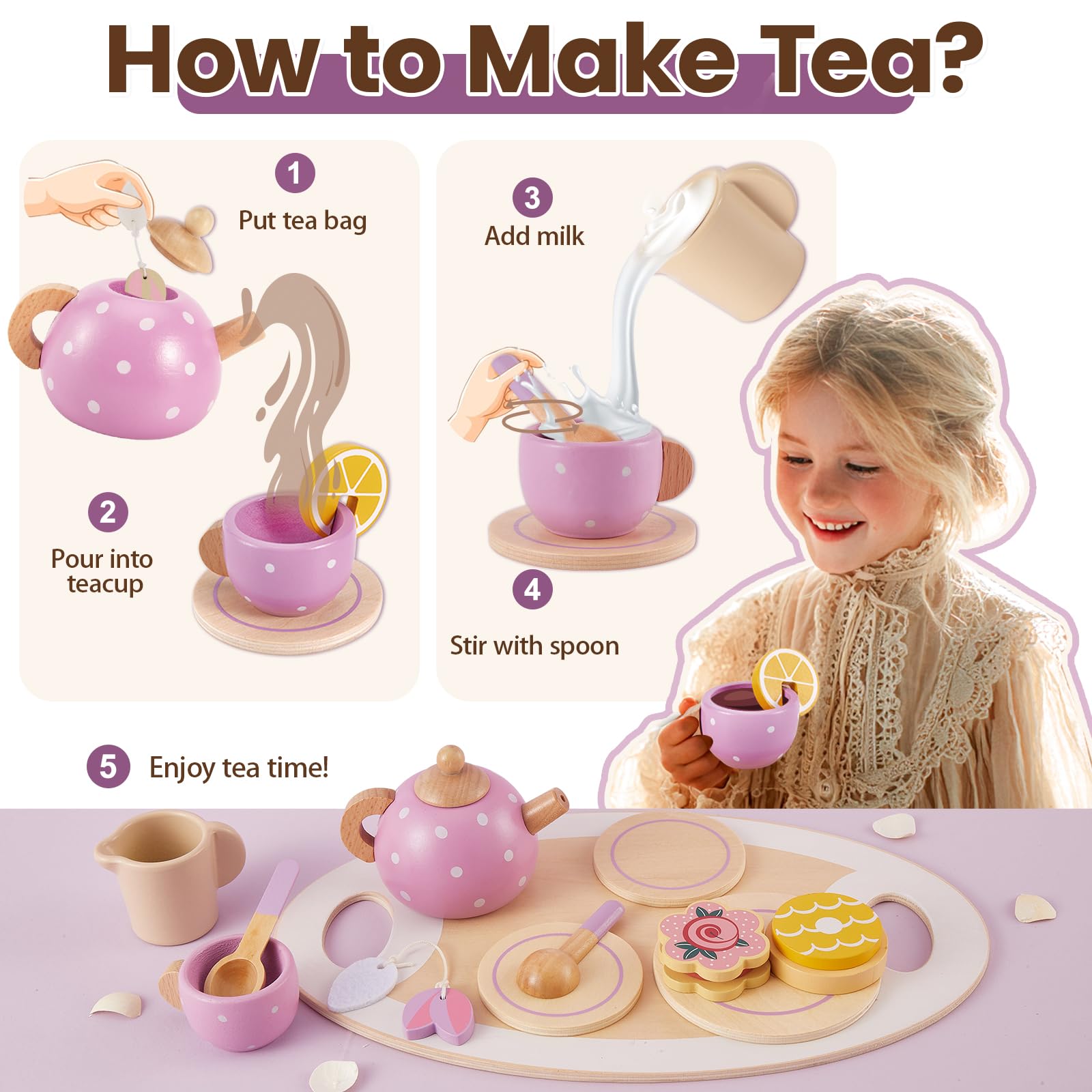 Buyger wooden tea set milk cup adds realistic detail to pretend tea