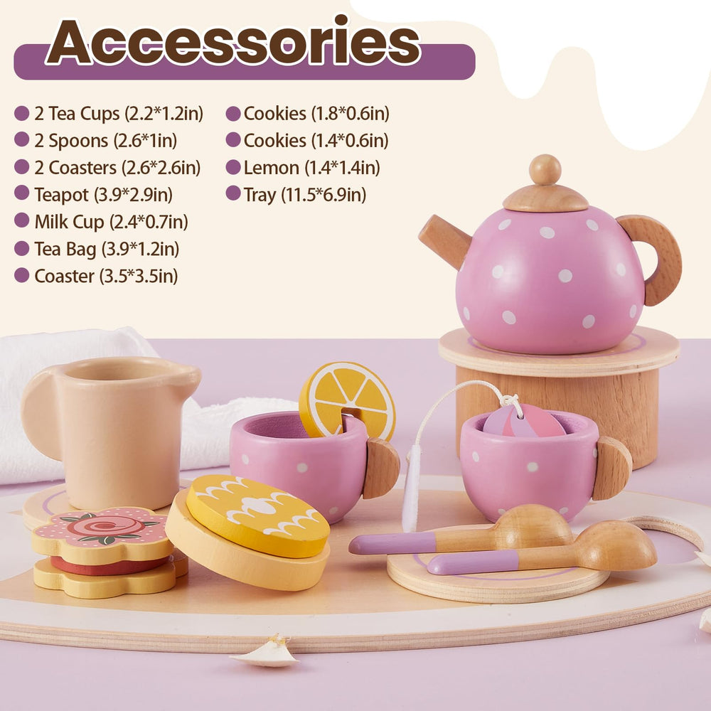 Buyger wooden tea set spoons support fine motor play during pretend desserts