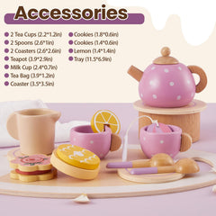 Buyger wooden tea set spoons support fine motor play during pretend desserts