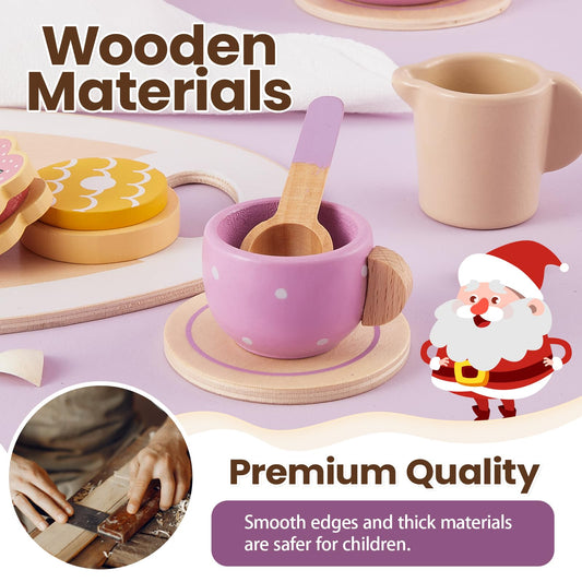 Buyger wooden tea set teacups inspire pretend tea parties and social play