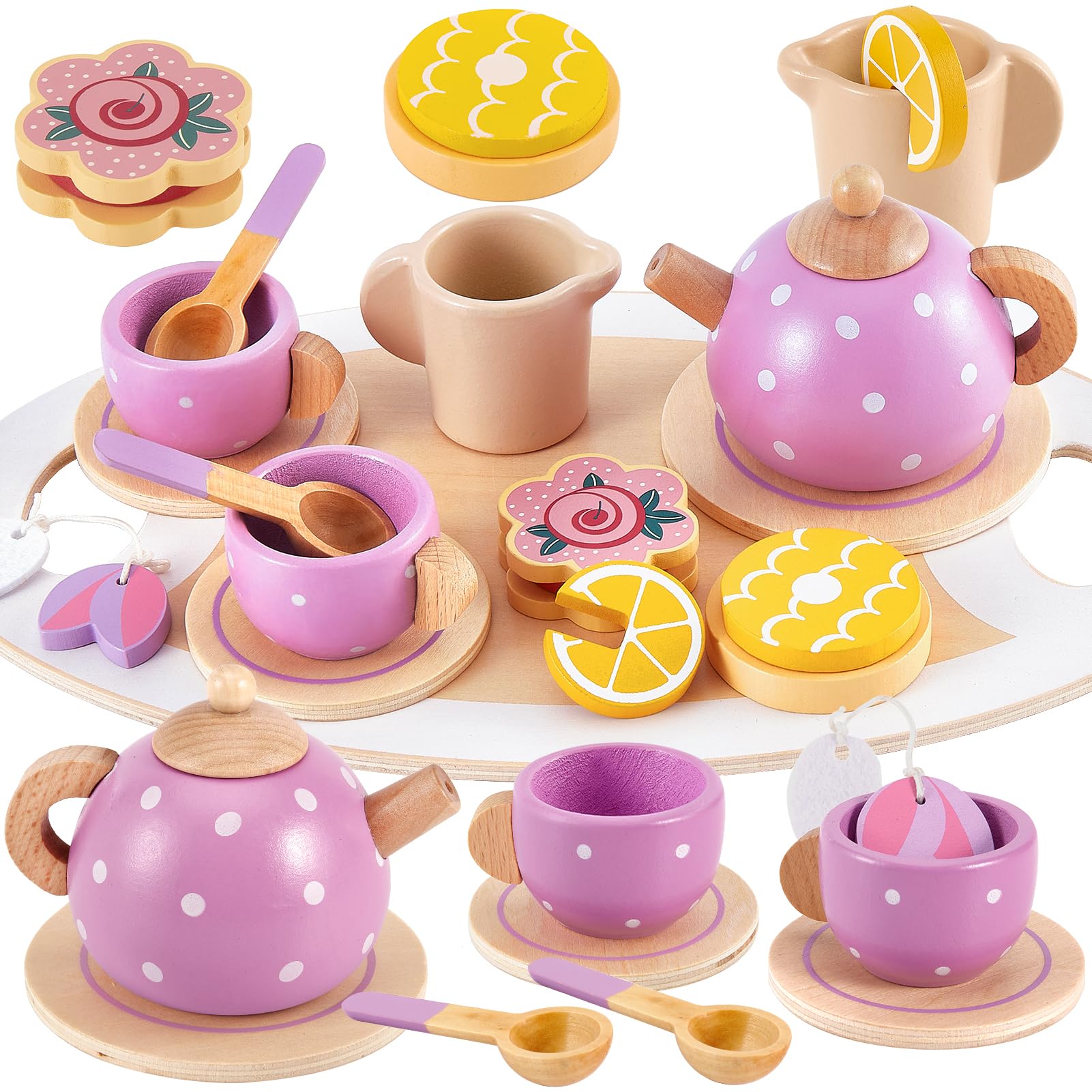 Buyger wooden tea set teapot with lid invites imaginative tea moments
