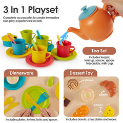 Buyger play dishes and utensils for shared pretend meals.
