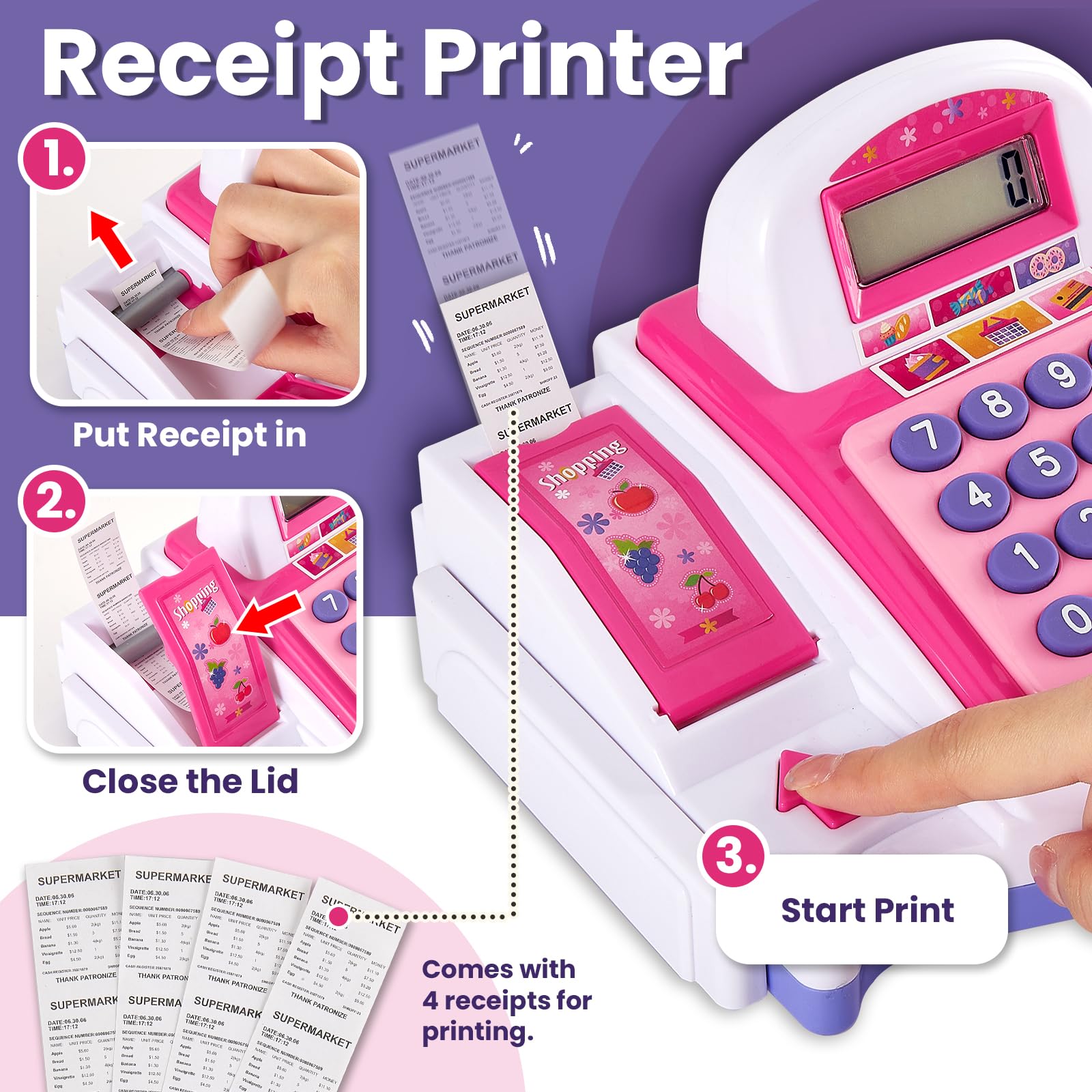 Buyger receipt printer with scroll wheel for realistic pretend shopping