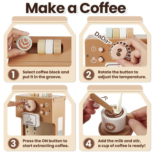 Buyger toy coffee maker wooden body provides durable, safe play with smooth surfaces