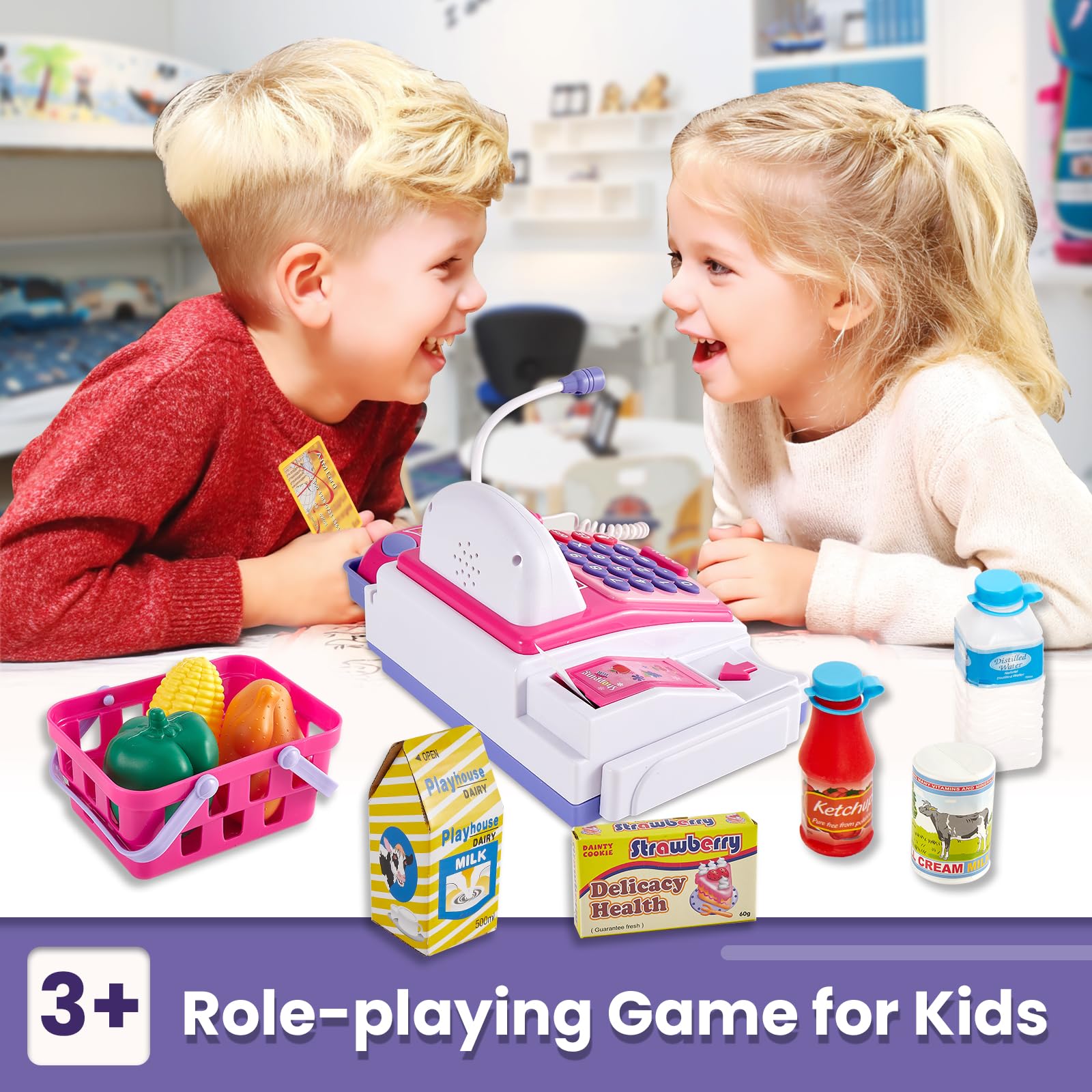 Buyger toy store contents including money and receipts for dramatic play