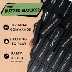 Buzzed Blocks blank-tiles invite custom tasks for personalized game nights.